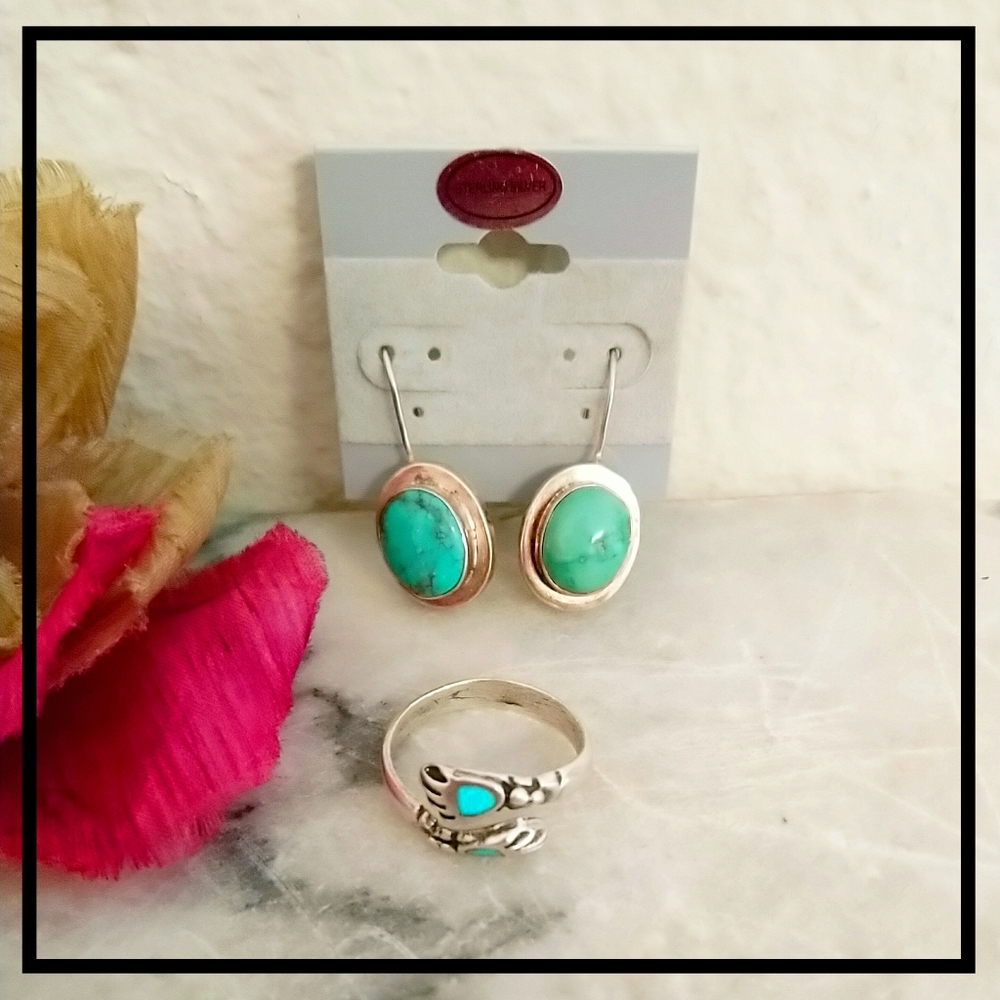 Vintage Navajo Turquoise Sterling Silver Set